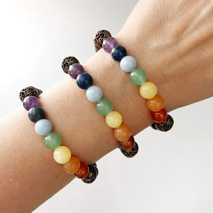 8mm Seven Chakra & Copper Beaded Bracelet