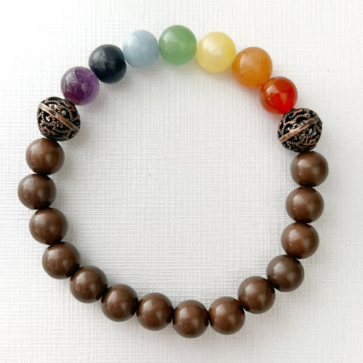 8mm Seven Chakra & Copper Beaded Bracelet