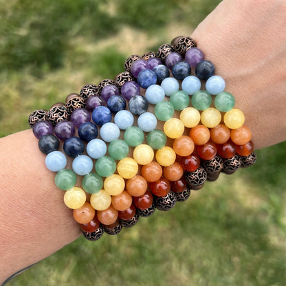 8mm Seven Chakra & Copper Beaded Bracelet