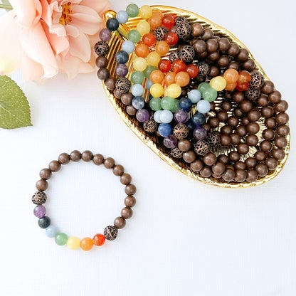 8mm Seven Chakra & Copper Beaded Bracelet