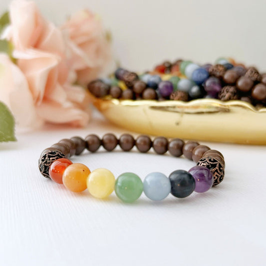 8mm Seven Chakra & Copper Beaded Bracelet