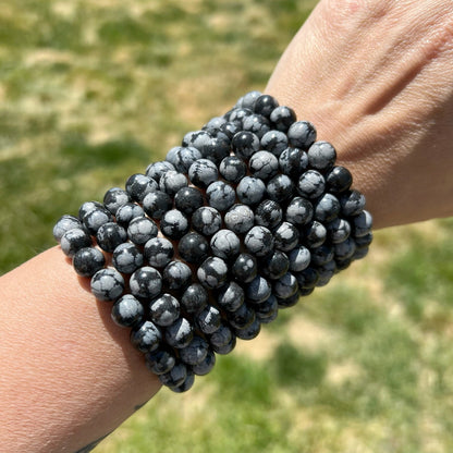 8mm Snowflake Obsidian Beaded Bracelet