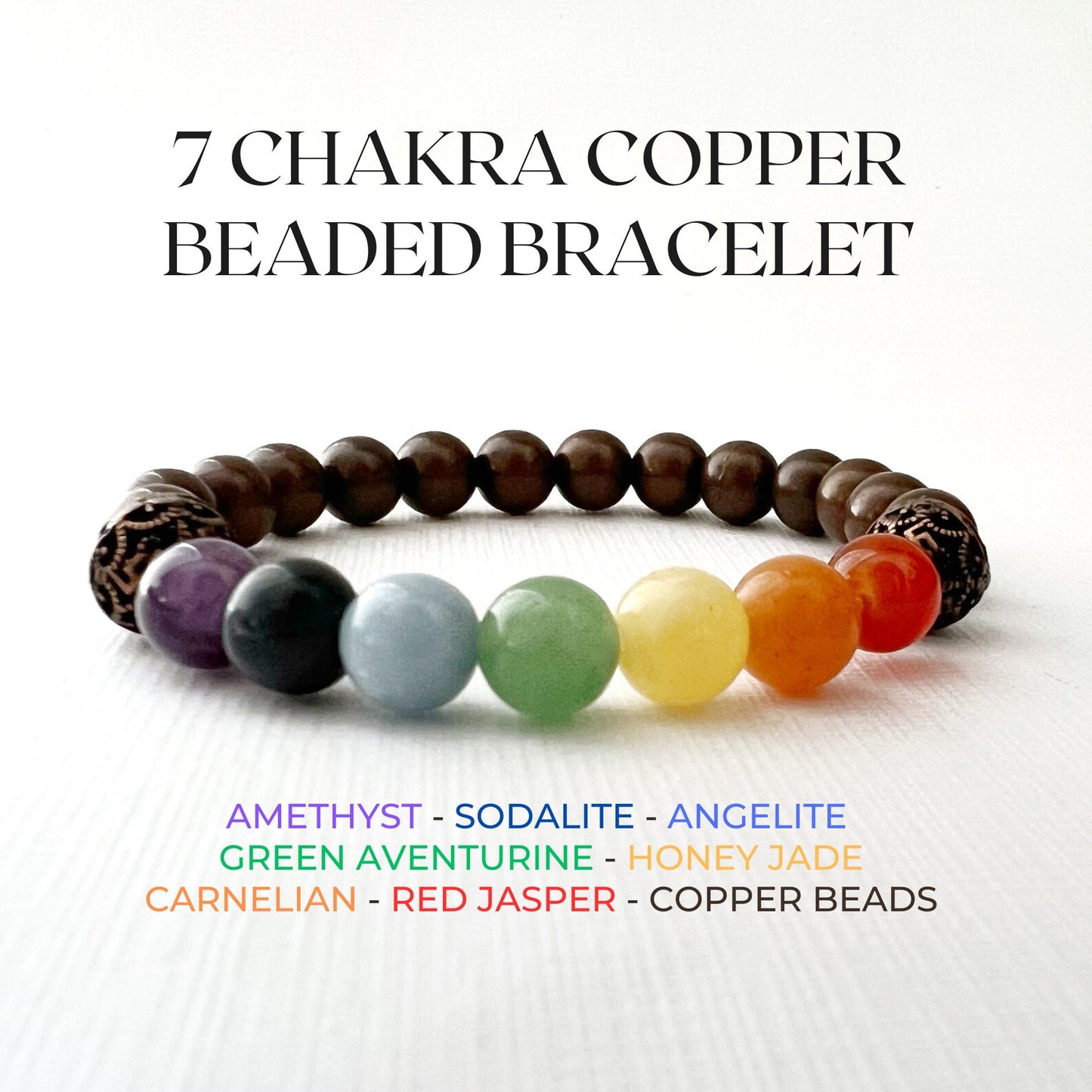 8mm Seven Chakra & Copper Beaded Bracelet