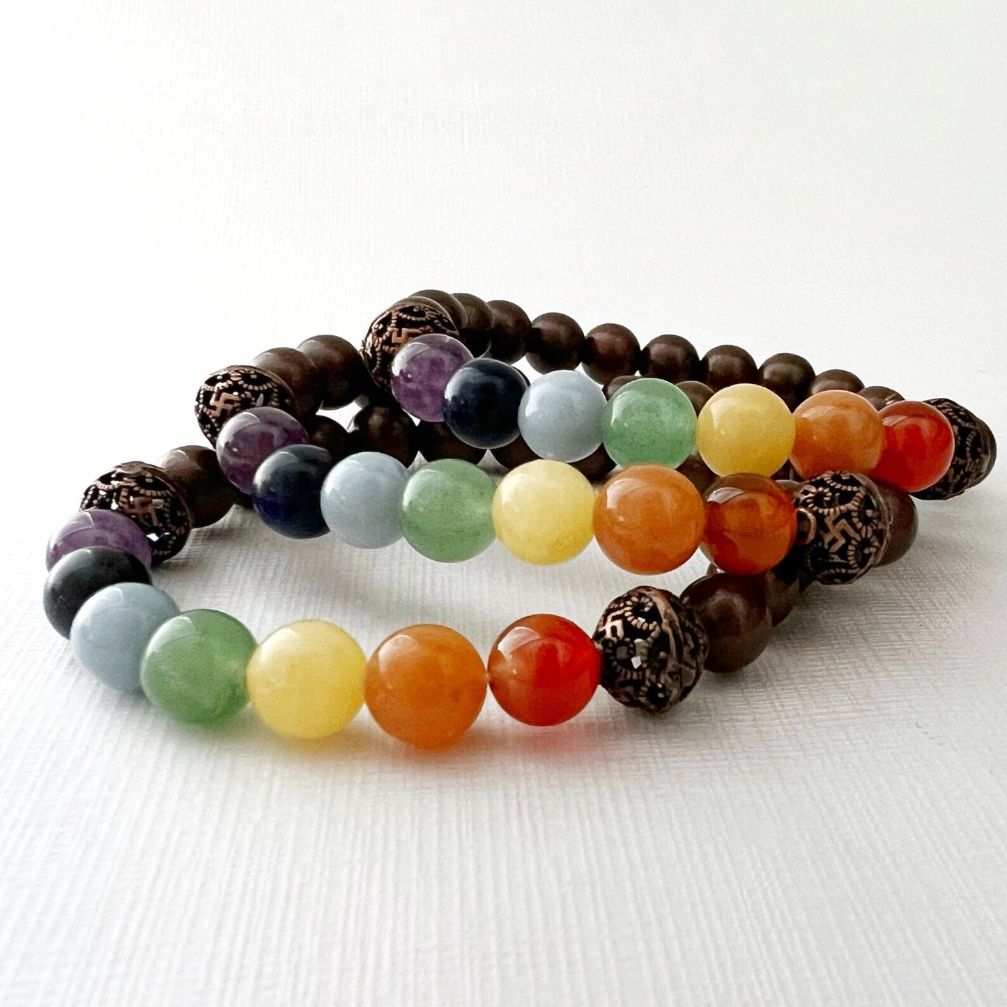 8mm Seven Chakra & Copper Beaded Bracelet