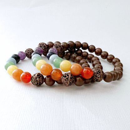 8mm Seven Chakra & Copper Beaded Bracelet