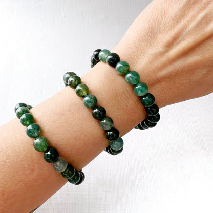 8mm Green Moss Agate Beaded Bracelet