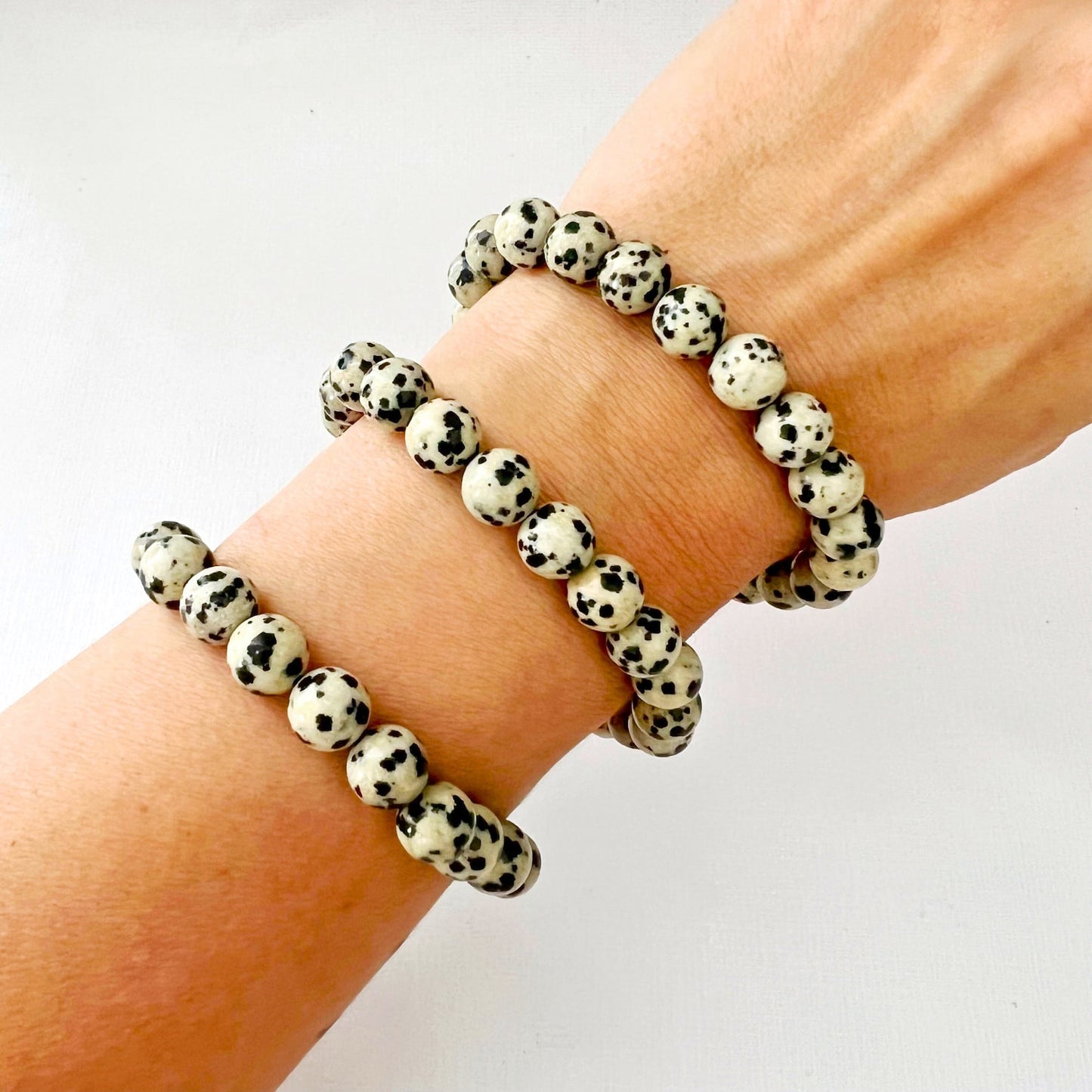 8mm Dalmatian Jasper Beaded Bracelet