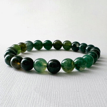 8mm Green Moss Agate Beaded Bracelet