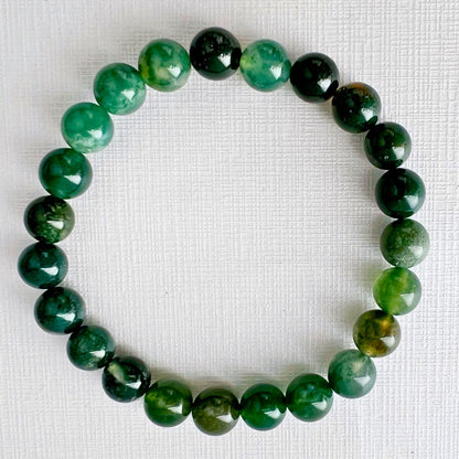 8mm Green Moss Agate Beaded Bracelet