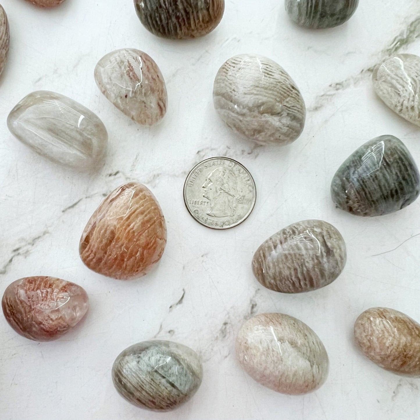 Thousand Layer Inclusion Quartz Tumbled Stones