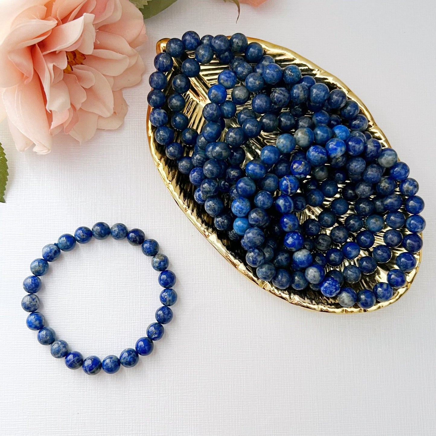 8mm Lapis Lazuli Beaded Bracelet