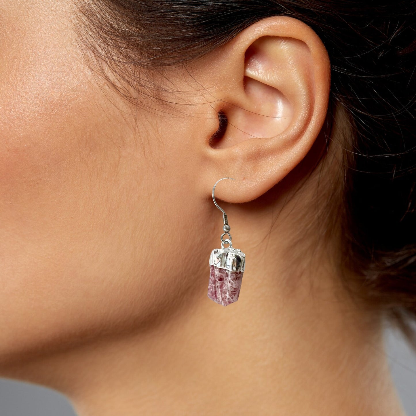 Raw Pink Tourmaline Point Dangle Earrings