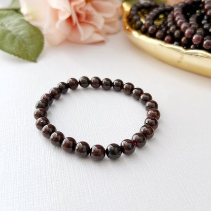 8mm Garnet Beaded Bracelet