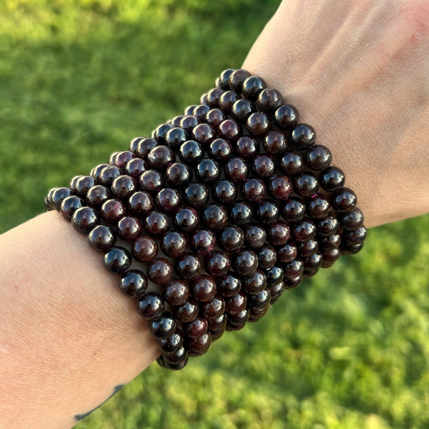 8mm Garnet Beaded Bracelet