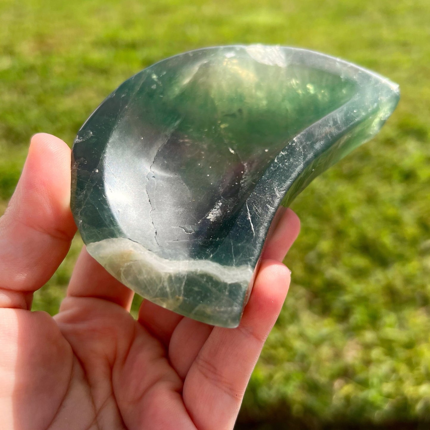 4" Rainbow Fluorite Crescent Moon Bowl