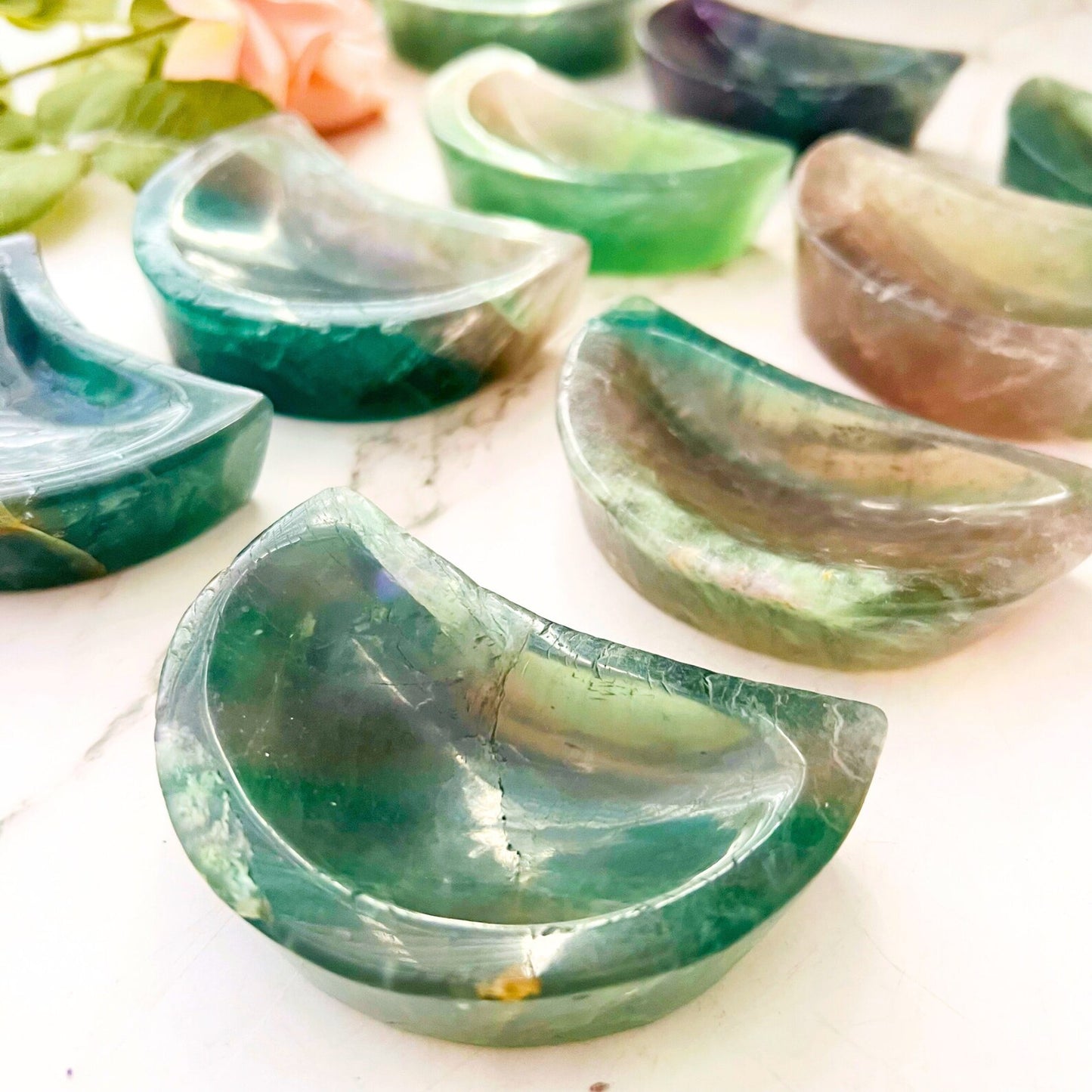 4" Rainbow Fluorite Crescent Moon Bowl