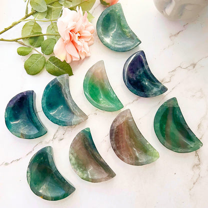 4" Rainbow Fluorite Crescent Moon Bowl