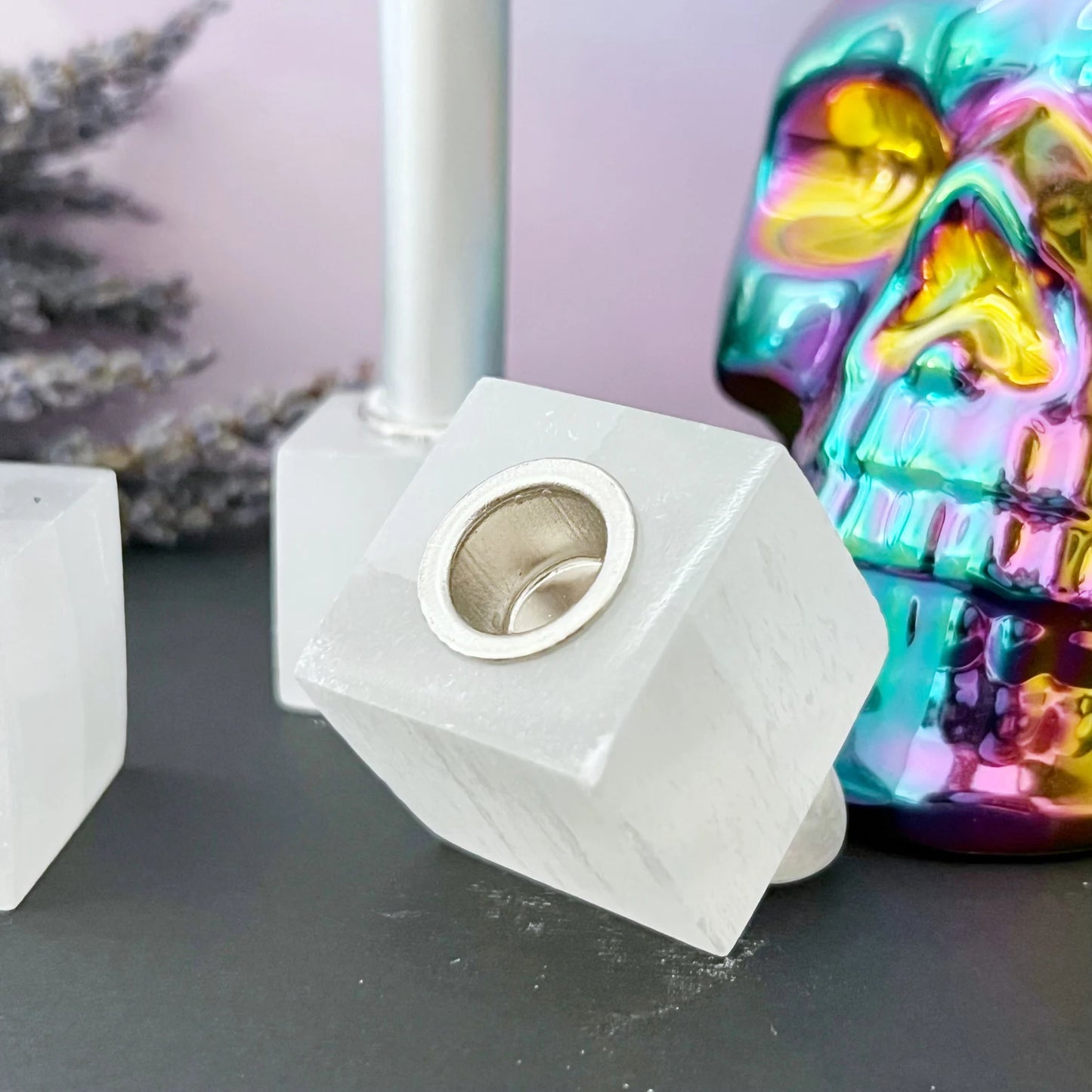 1" Selenite Cube Mini Candle Holder for Ritual Candles