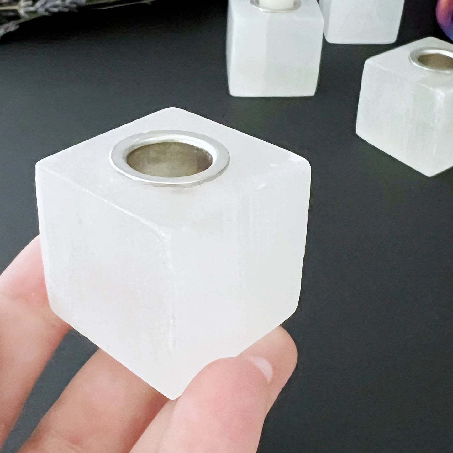 1" Selenite Cube Mini Candle Holder for Ritual Candles