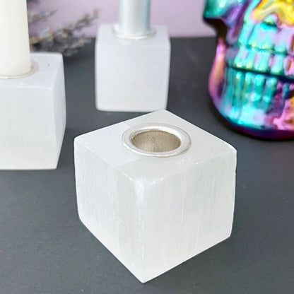 1" Selenite Cube Mini Candle Holder for Ritual Candles