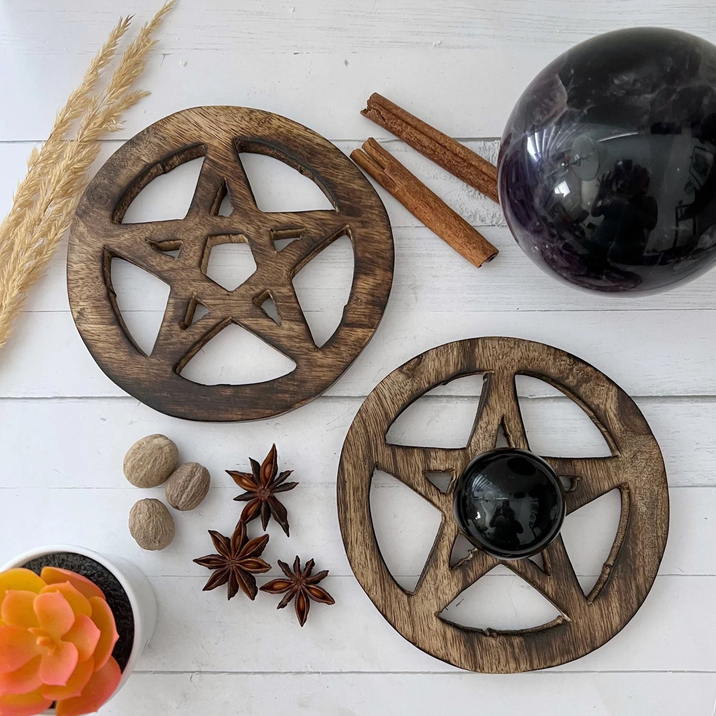 Wooden Pentacle Sphere Stand