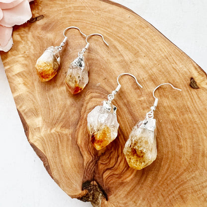 Raw Citrine Point Dangle Earrings