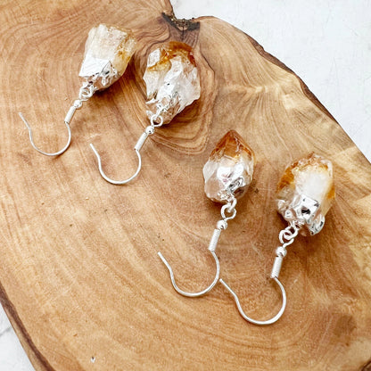 Raw Citrine Point Dangle Earrings