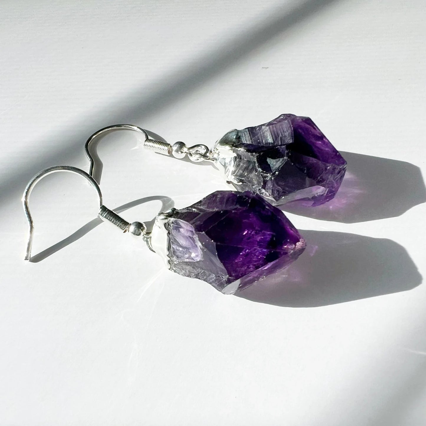 Raw Amethyst Point Dangle Earrings