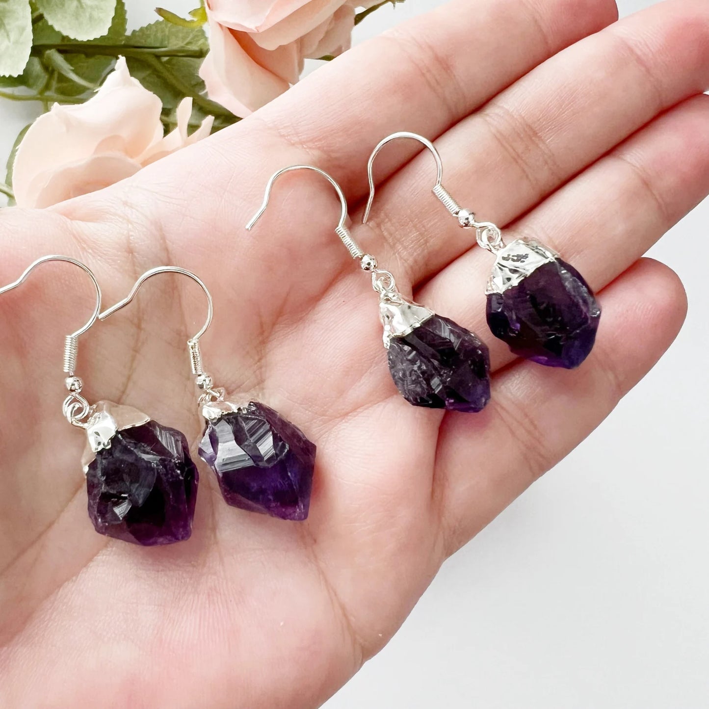 Raw Amethyst Point Dangle Earrings