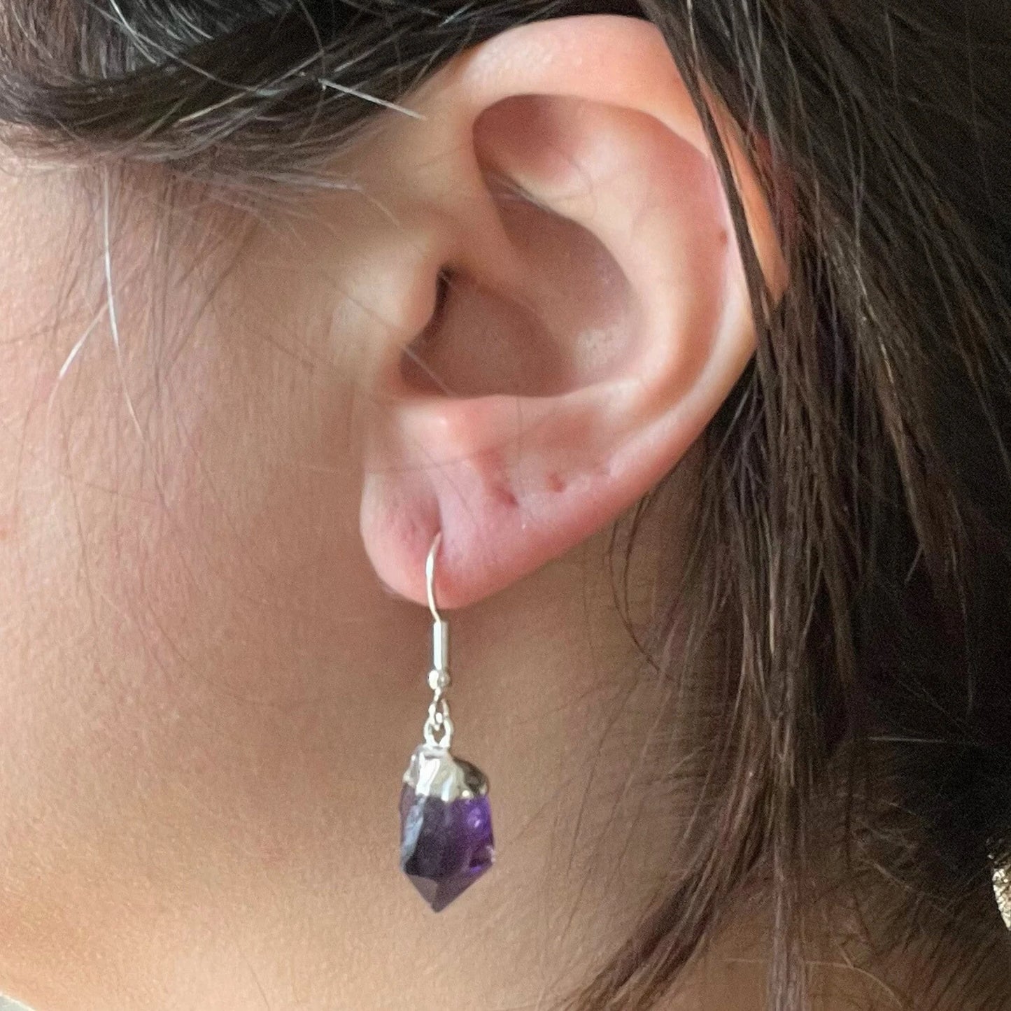 Raw Amethyst Point Dangle Earrings