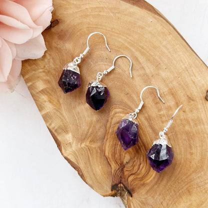 Raw Amethyst Point Dangle Earrings