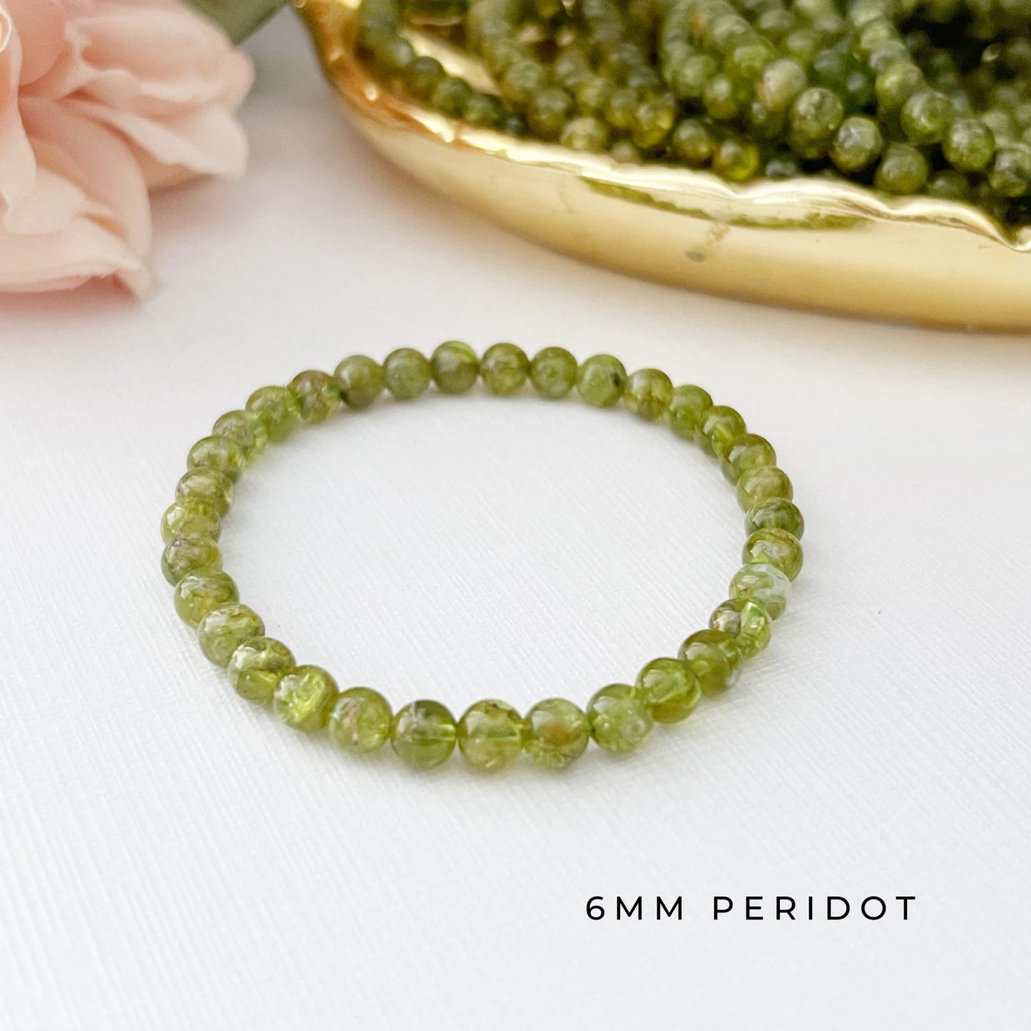 6mm Peridot Beaded Bracelet