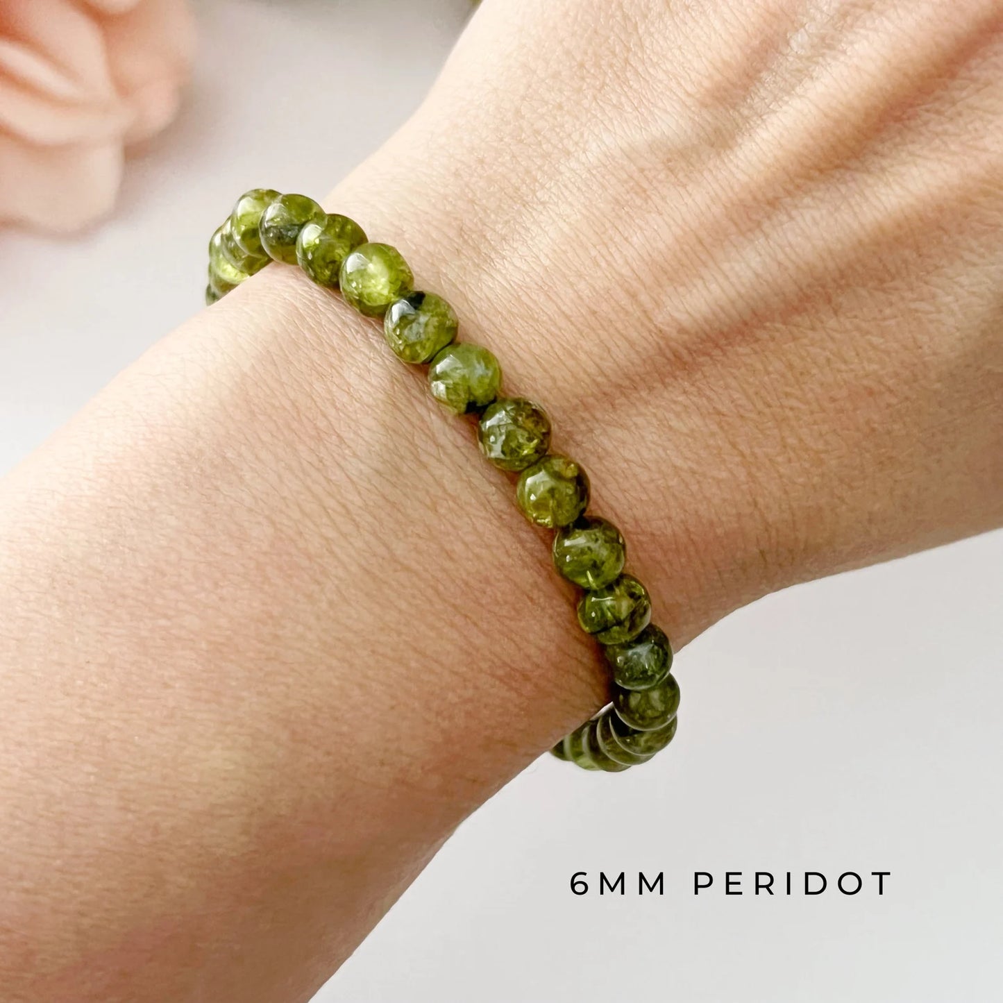 6mm Peridot Beaded Bracelet