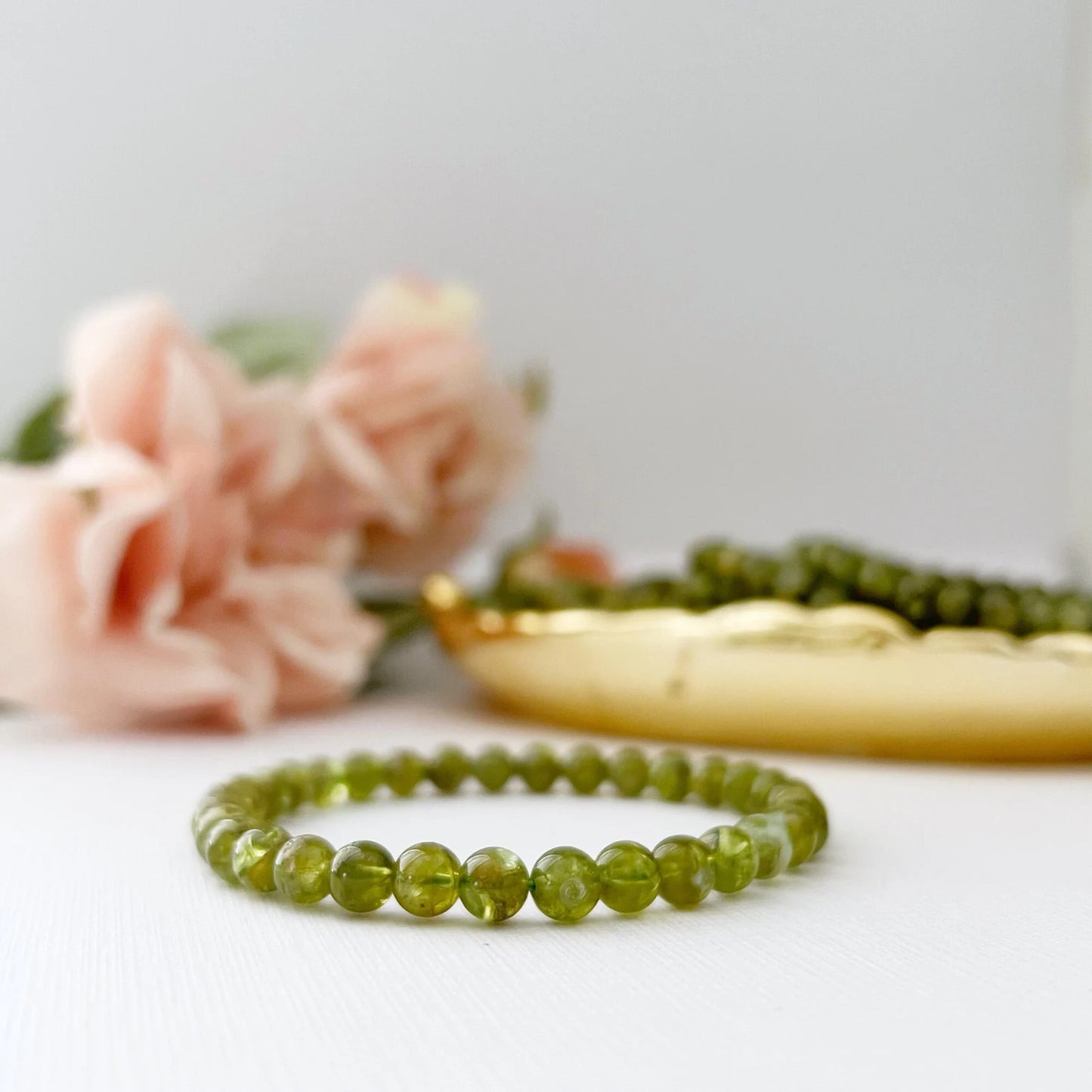 6mm Peridot Beaded Bracelet