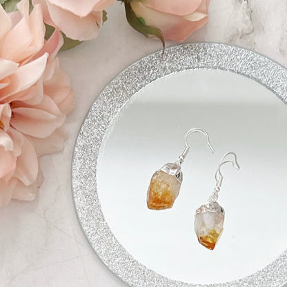 Raw Citrine Point Dangle Earrings