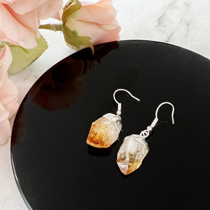 Raw Citrine Point Dangle Earrings