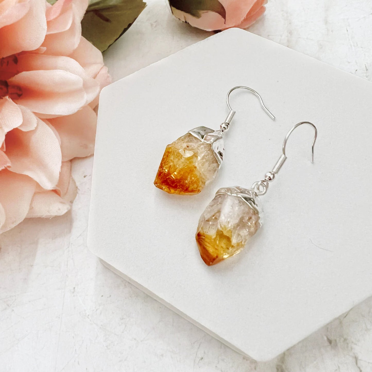 Raw Citrine Point Dangle Earrings