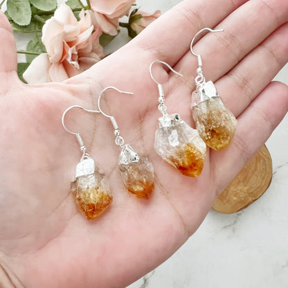 Raw Citrine Point Dangle Earrings