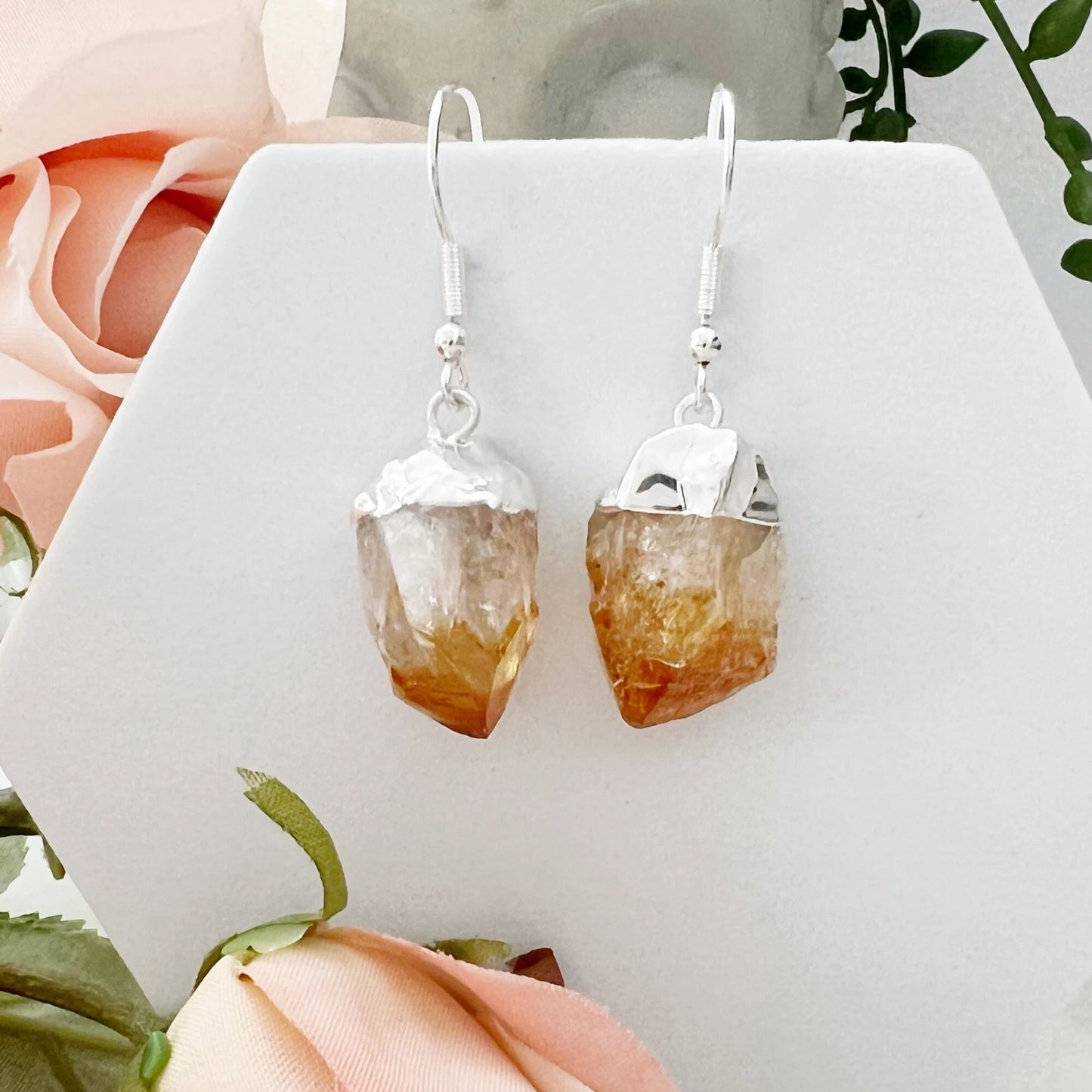 Raw Citrine Point Dangle Earrings