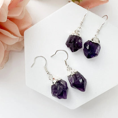 Raw Amethyst Point Dangle Earrings