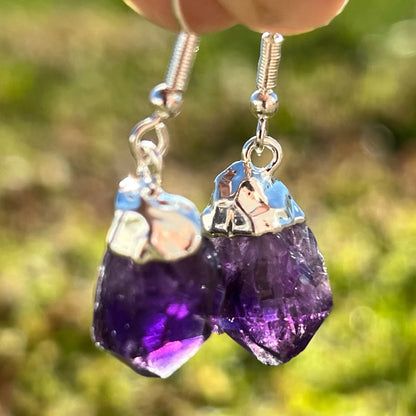 Raw Amethyst Point Dangle Earrings