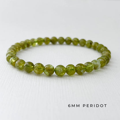 6mm Peridot Beaded Bracelet