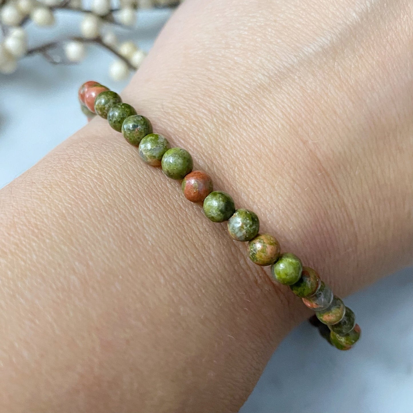 4mm Unakite Beaded Bracelet