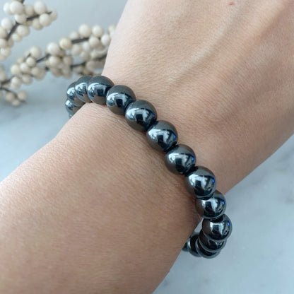 8mm Hematite Beaded Bracelet