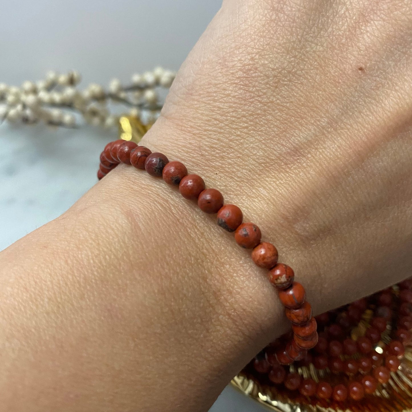 4mm Red Jasper Beaded Bracelet