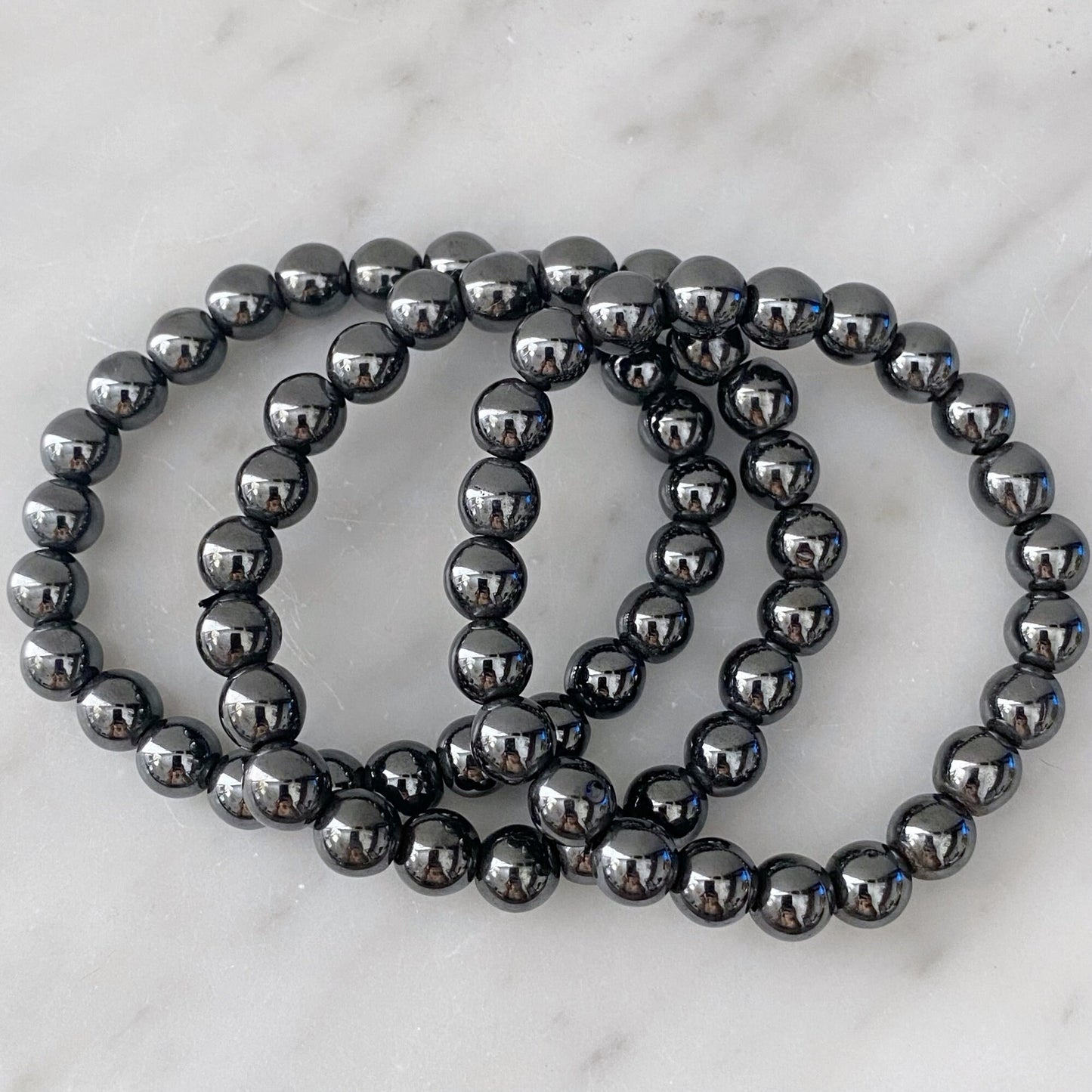 8mm Hematite Beaded Bracelet