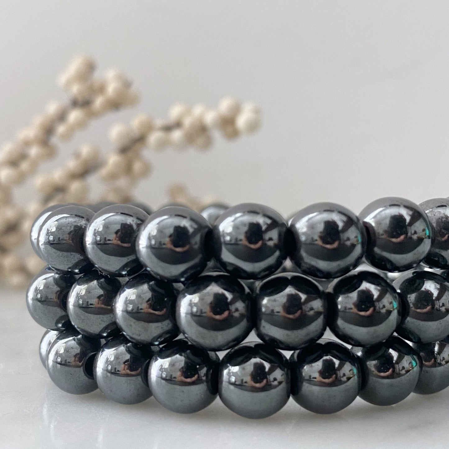 8mm Hematite Beaded Bracelet