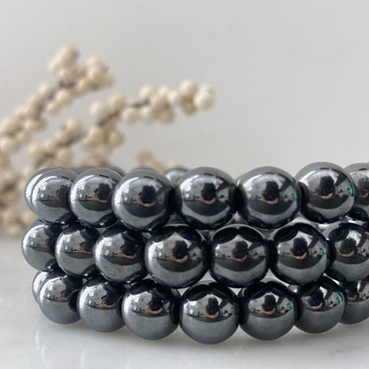 8mm Hematite Beaded Bracelet