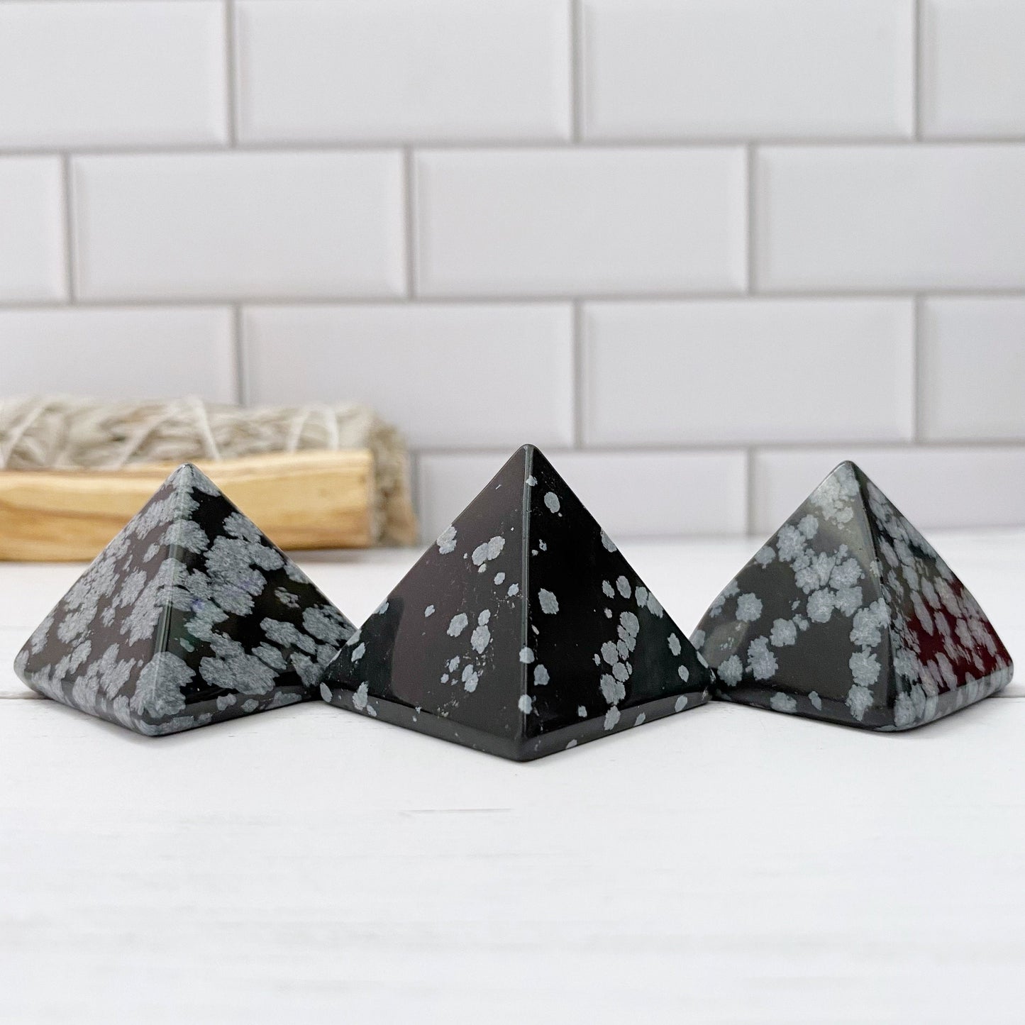 1" Mini Snowflake Obsidian Pyramid