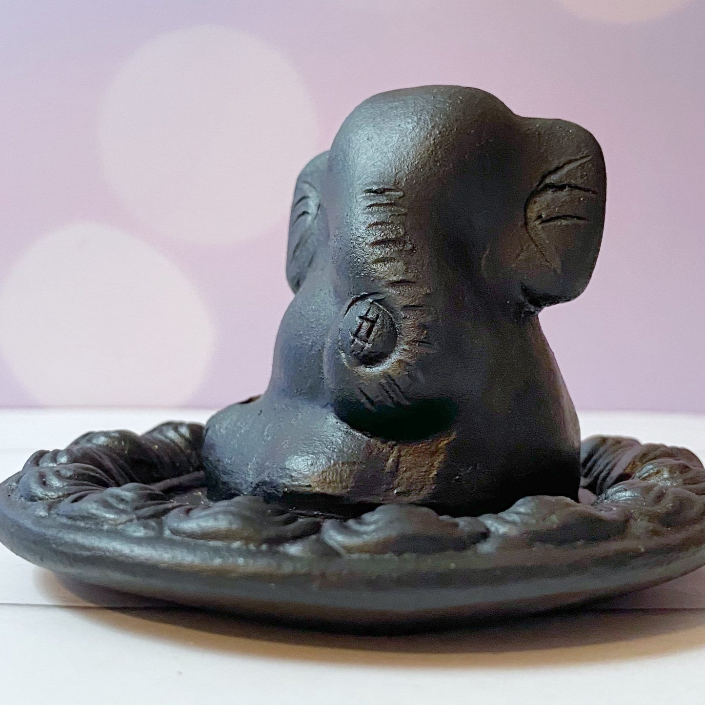 Lord Ganesha Black Clay Incense Holder